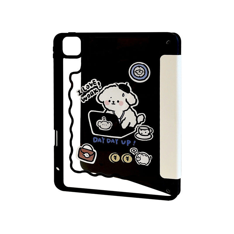 Adorable Dog Tablet Cover – Anti-Fall Acrylic Case with Pen Holder