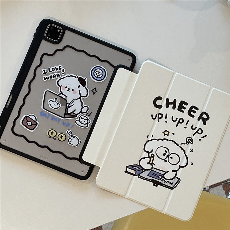 Adorable Dog Tablet Cover – Anti-Fall Acrylic Case with Pen Holder