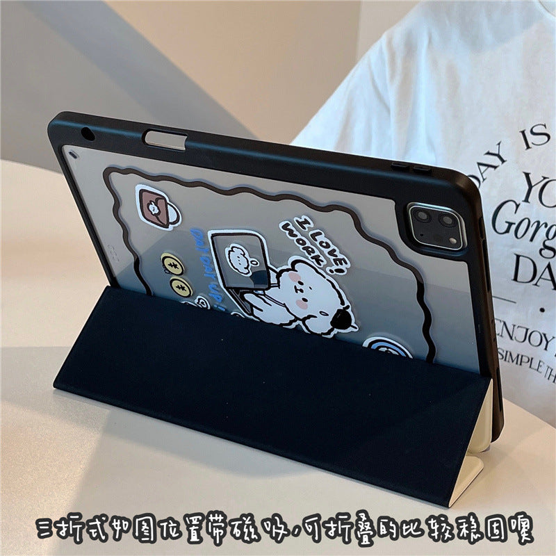 Adorable Dog Tablet Cover – Anti-Fall Acrylic Case with Pen Holder